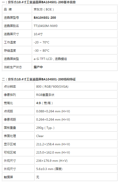 大量BA104S01-200到货，京东方10.4寸BA104S01-200