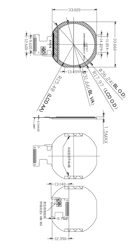 1.22寸圆形屏LH012FQV01-B1093A-智能穿戴屏-智能家居屏