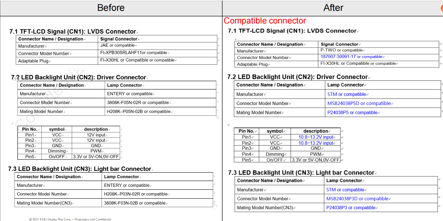 友达10.4寸G104XVN01.0 EC变更通知