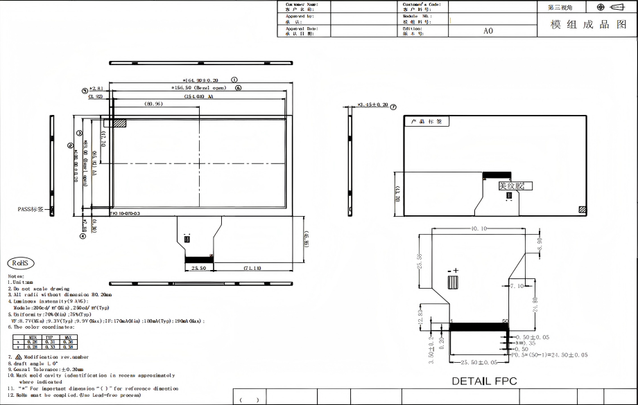 JX070TG25035-A93 立煌7寸组装屏 分辨率800*480 亮度250cd/m2 JX070TG25035-A93 立煌7寸组装屏 分辨率800*480 亮度250cd/m2